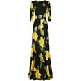 thumbnail image 2 of Bon Rosy, Women's, Silky and Stretchy 3/4 Sleeve Deep V-Neck Floral Printed Maxi Faux Wrap Dress, Black, XL, 2 of 2