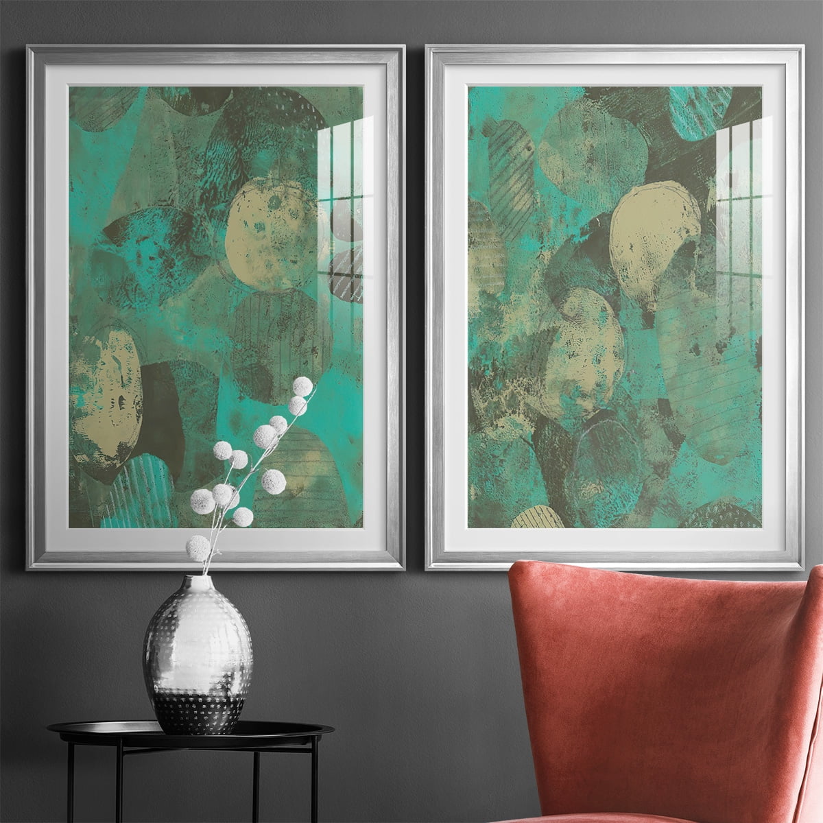 Wexford Home Minty Green Orbs I Premium Framed Print, 26.5" x 36.5" - Ready to Hang, Silver (Set of 2)