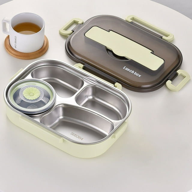 Stainless Steel Lunch Box, Thermal Insulation Bento 4 Grids with Soup Bowl Lunch Box Tableware Set Portable Lunch Box Student Lunch Box, Lunch Box Containers(Green, 10.8x7.87x2.95in)