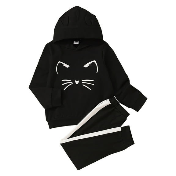 4T Baby Girls Outfits 4-5T Toddler Girls Fall Winter Clothes Toddler Girls Long Sleeve Hooded Top Pants 2PCS Set Black