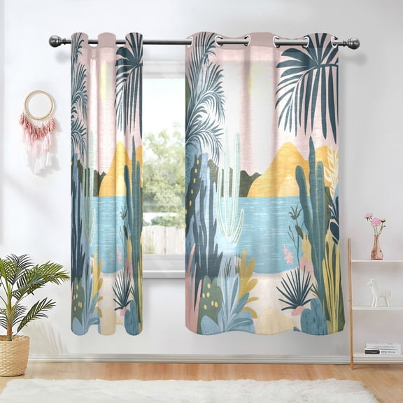 Yayeee Window Curtains Light Filtering 63"x42" Grommet Panel Pair Home Living Room Decor, Boho Style Sun