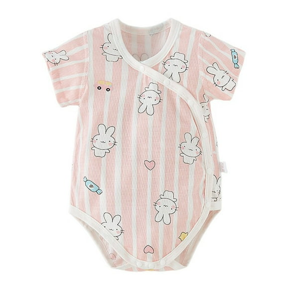 THDHVS Newborn Onesies Girl,Baby Clothes for Girls,Kid Summer Thin Newborn Button Print Round Neck Short Sleeve Short Rompers Pink 3-6 Months