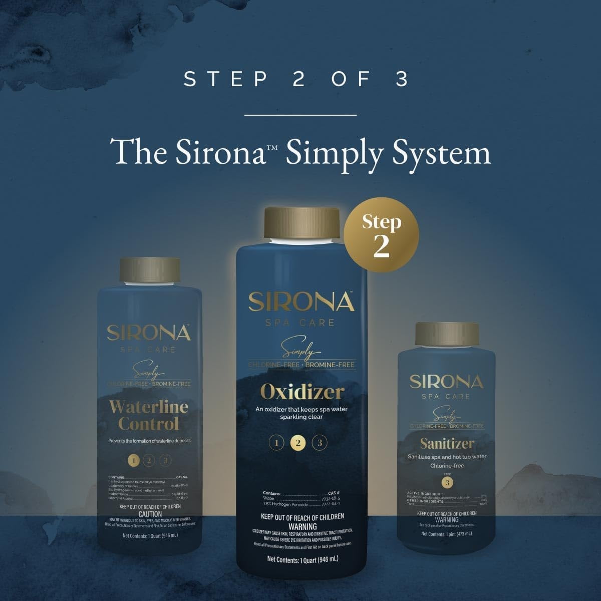 Sirona Simply Hot Tub Full Kit: Metal Control, Waterline, Oxidizer, Sanitizer with My Garden Pool Test Strips, Scum Sponge Flower Oil-Absorbing Sponge and Measure Cup for Hot Tubs and Pools
