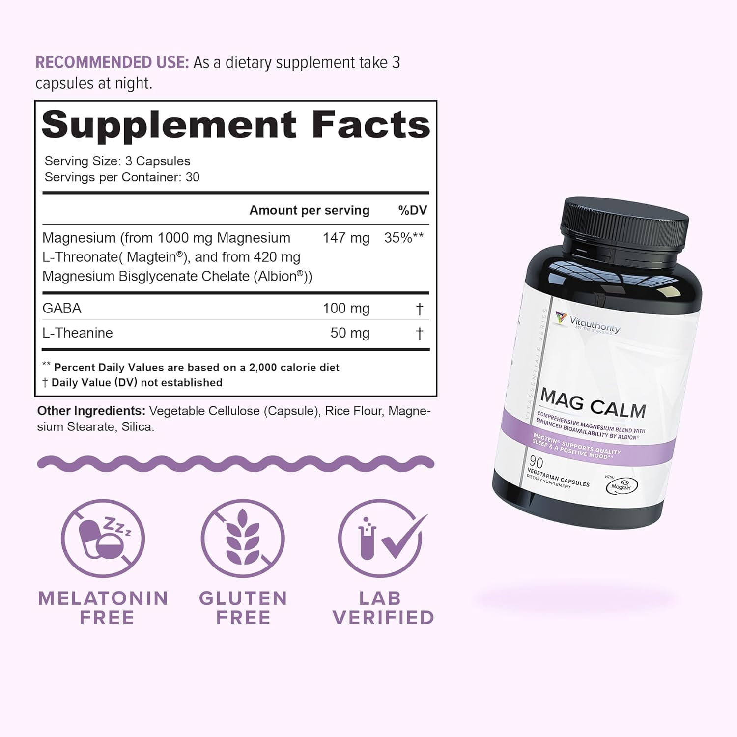 Vitauthority Mag Calm Magnesium Complex Supplement for Sleep and Mood Support, 90 Capsules