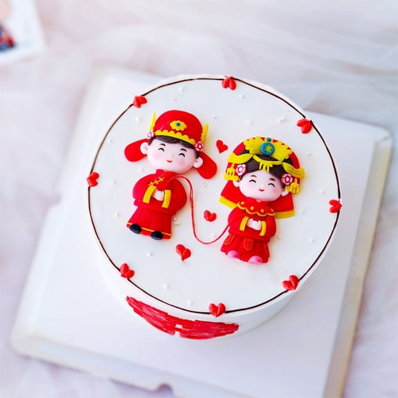 FOMIYES 2Pcs Red Polymer Clay Cake Picks Bride and Bridegroom Design Wedding Party Decorations