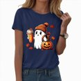 thumbnail image 2 of TOWED22 Halloween Teacher Shirts for Women Cute Pumpkin Ghost with Coffee Graphic T-Shirt Casual Fall Teacher Tee Tops(Navy,S), 2 of 7