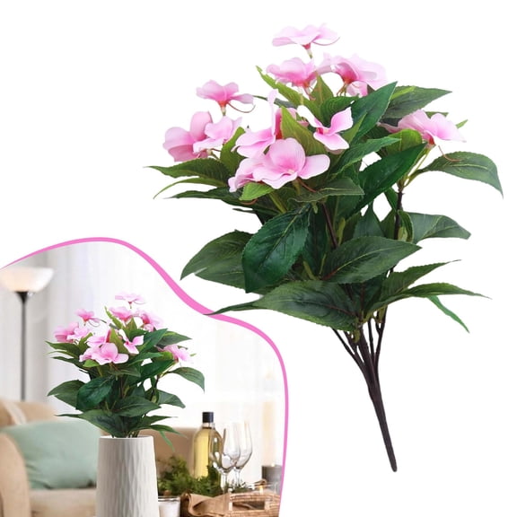 Artificial Impatiens Flowers for Outdoors Faux Impatiens Bushes Pink Flowers Greenery Artificial Impatiens Bouquet for Patio Lawn Garden Pot Hanging Basket Porch Decoration