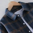 thumbnail image 3 of TFEOQRY Men's Casual Shirt Jacket Pure Plaid Shirt Outwear with Pockets Long Sleeved Lapel Overcoat Navy, 3 of 5