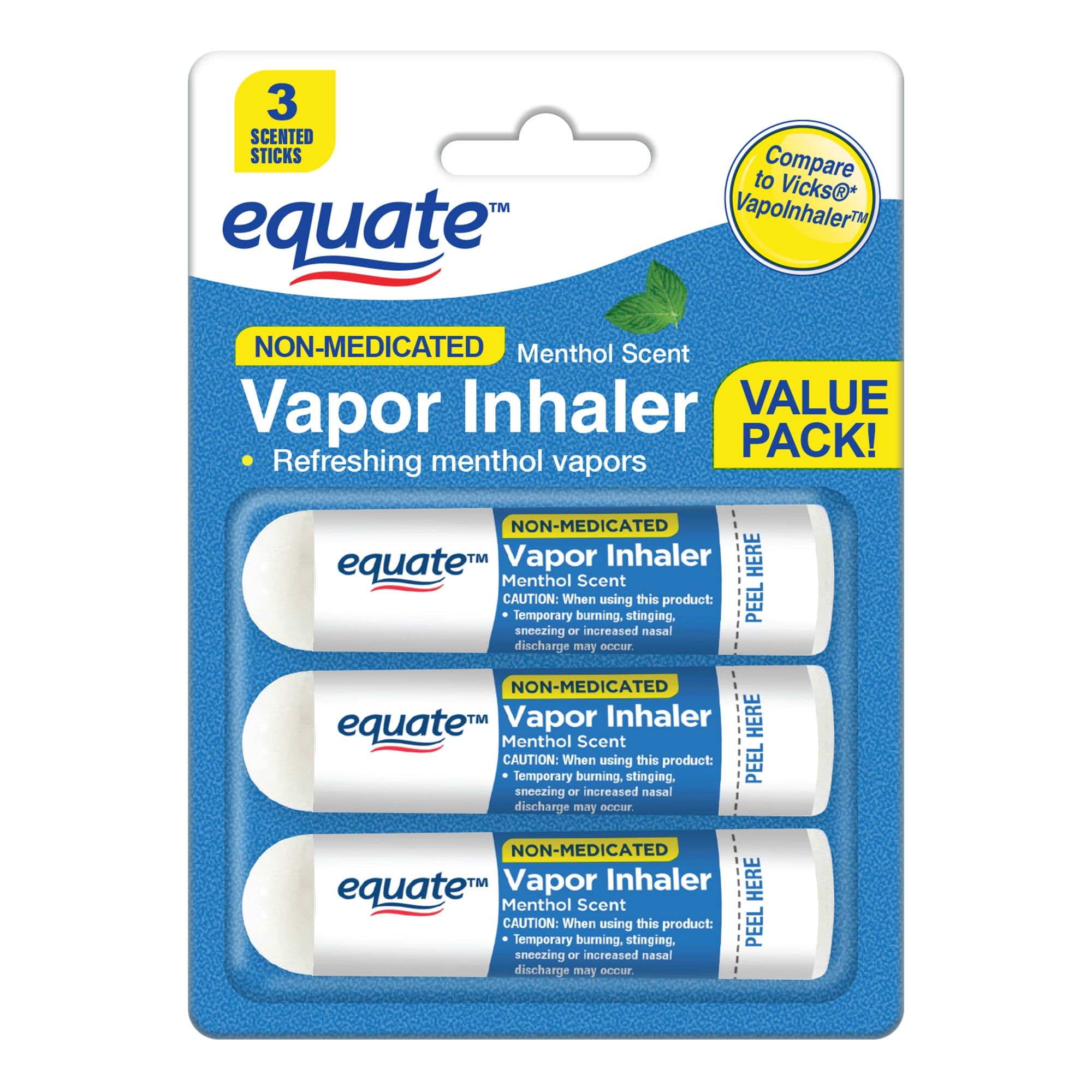 Equate Non-Medicated Vapor Inhaler Stick, Menthol Scent, 3 Count, Compare  to Vicks® VapoInhaler™