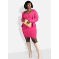 thumbnail image 3 of Rebdolls Women's Plus High Waist Bodycon Solid Knit Mini Skirt - Fuchsia - 1X, 3 of 5