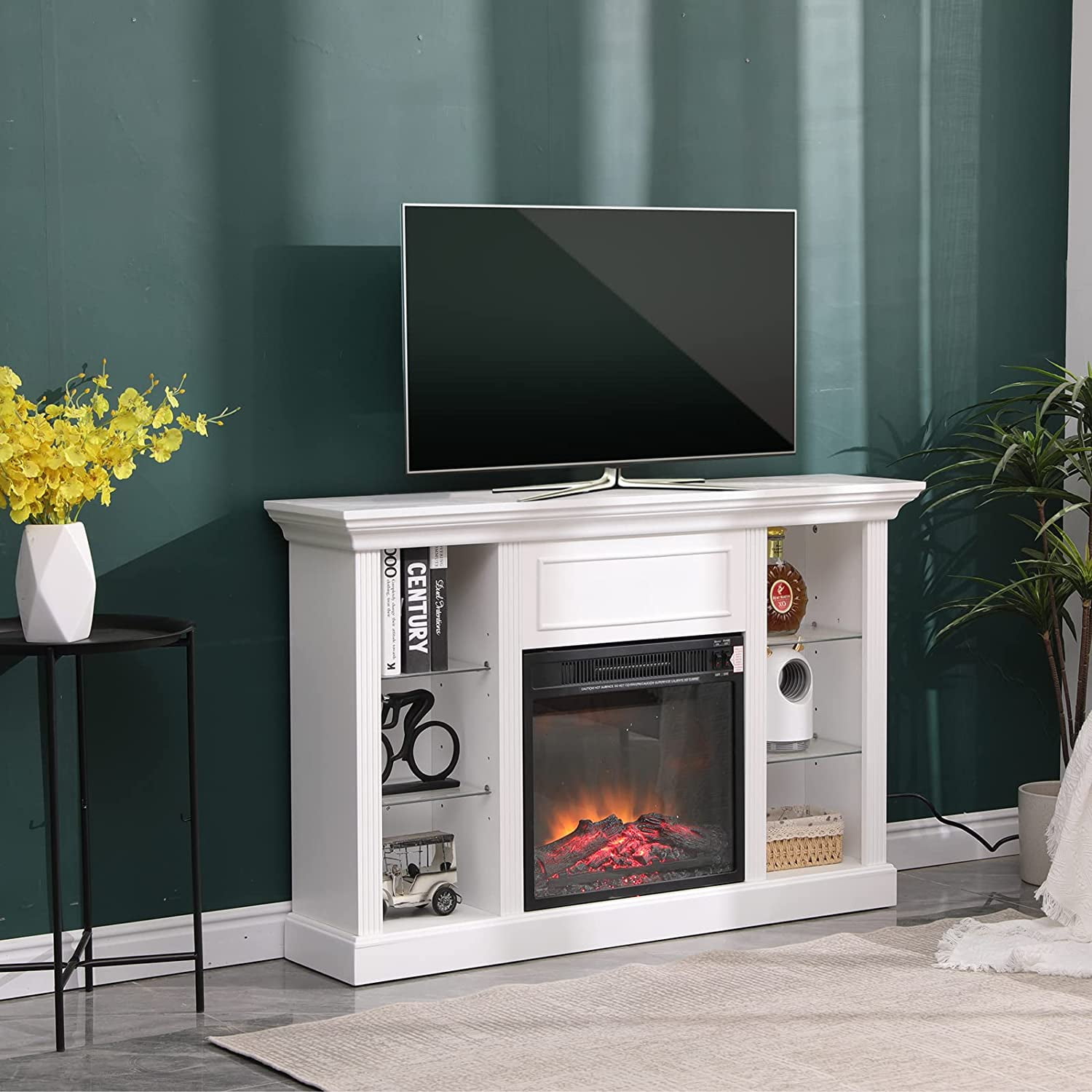 Yoleny MidCentury Modern Electric Fireplace TV Stand, Living Room