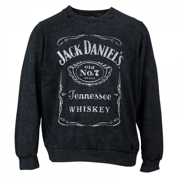 Jack Daniel's Label Women's Mineral Wash Crew Neck Fleece Sweatshirt-Small