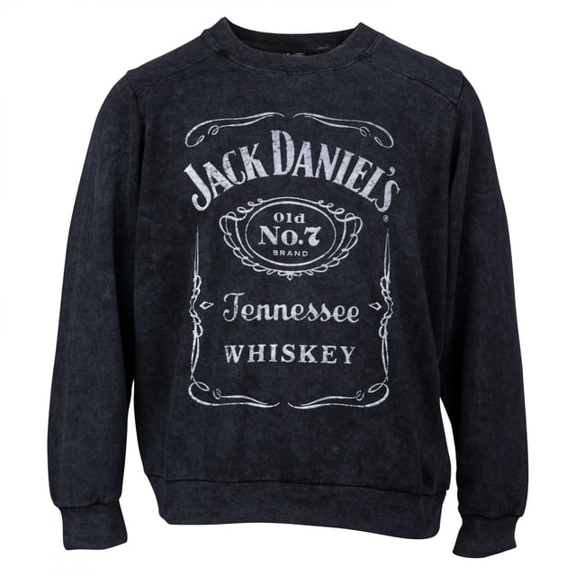 Jack Daniel's Label Women's Mineral Wash Crew Neck Fleece Sweatshirt-Small