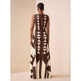 thumbnail image 2 of Brown Multicolor Geometric Tropical Print Sleeveless Maxi Dress For Summer Festival, Vacation, Beach, Street Style, 2 of 8