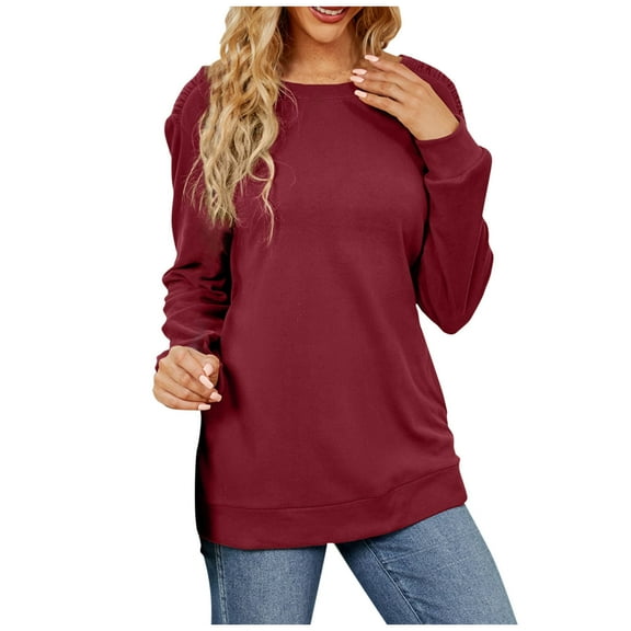 hotojiny Crew Neck Sweatshirts for Women Long Sleeve Casual Pullover Tops Loose Tunic Tops Fall Fashion Clothes