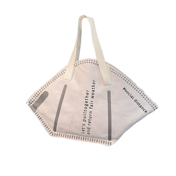 Canvas Shoulder Handbag Large Capacity Breathable Lightweight Tote Shopping Bag for Women White L