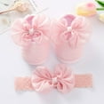 thumbnail image 2 of Baby Girls Mary Jane Flats with Bowknot Headband Infant Floral Princess Dress Soft Sole Crib Shoes Non-Slip for Toddler First Walkers, 2 of 9