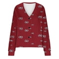 thumbnail image 4 of WRKEKC Botanical Print French Wool Plush Jacket Button Front Fall Winter Soft Coat with Pockets for Coffee Run and Weekend Style Red S, 4 of 4
