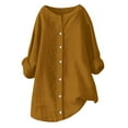 thumbnail image 5 of Dorinao Women's Oversized Linen Cotton Long Sleeve Blouse - Button Front Loose Fit Shirt for Casual & Summer, Gold, 3XL, 5 of 6