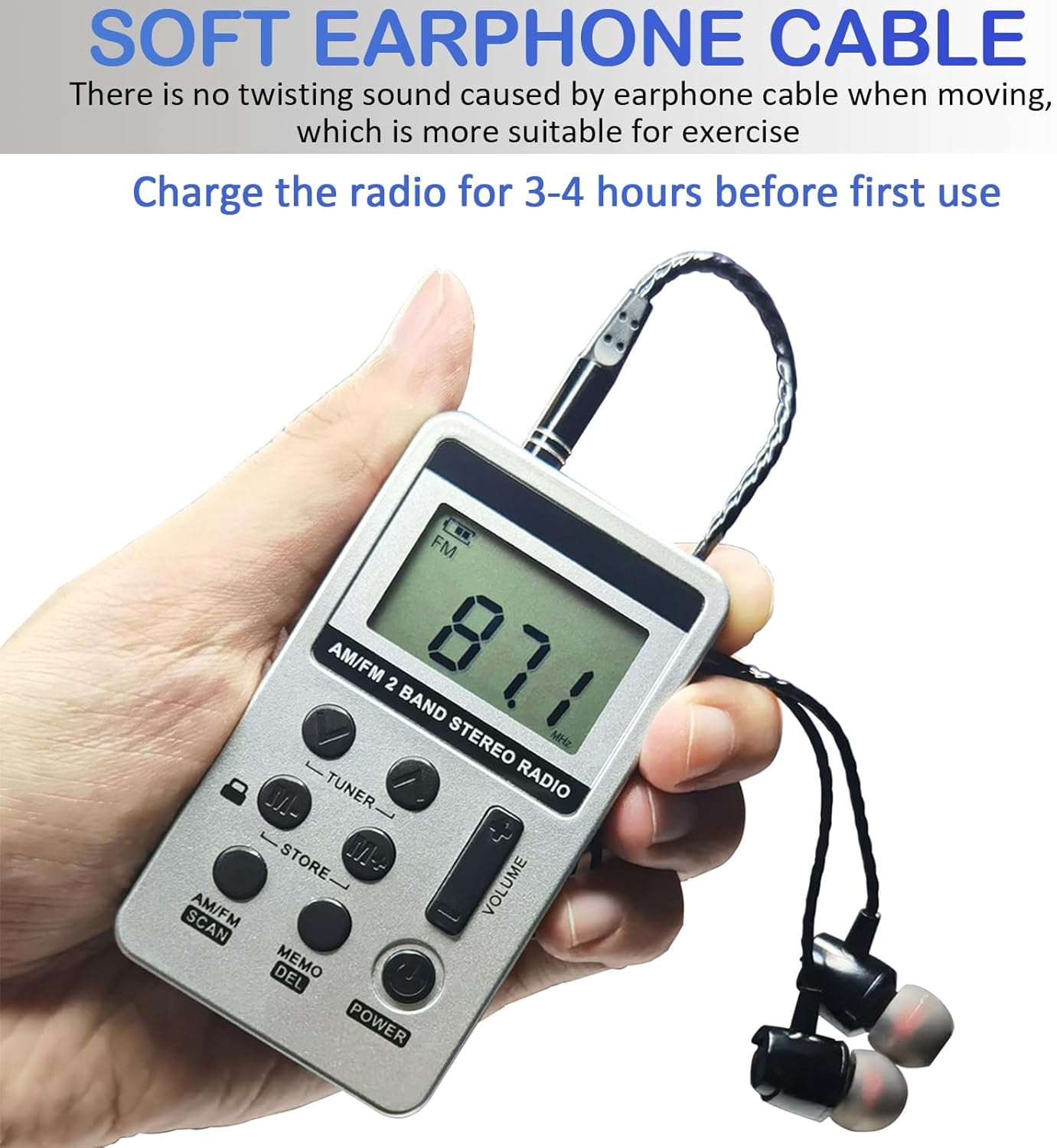Portable AM FM Radio, Walkman Radio with Digital Tuning LCD Display, Rechargeable Pocket Radio with Earphone, Small Radio with Detachable Belt Clip for Walking, Jogging