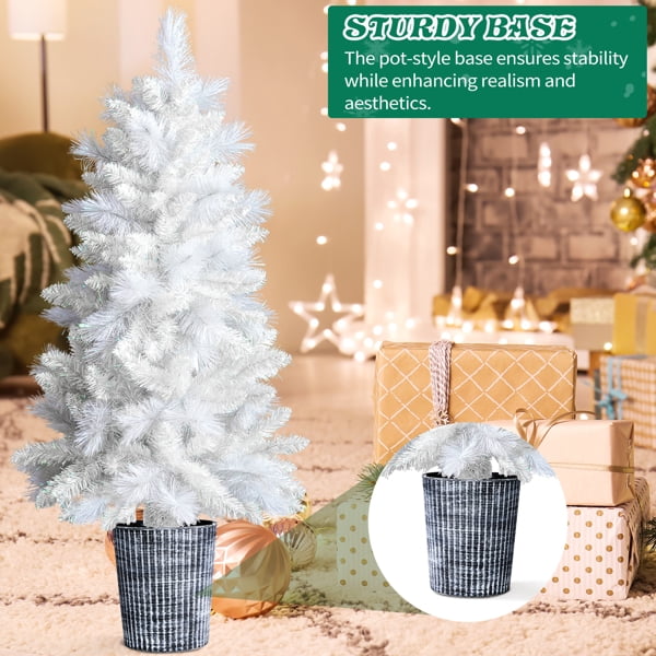 Alvantor 4 ft Potted Artificial Christmas Tree, 200 PVC Branch Tips, Unlit, White