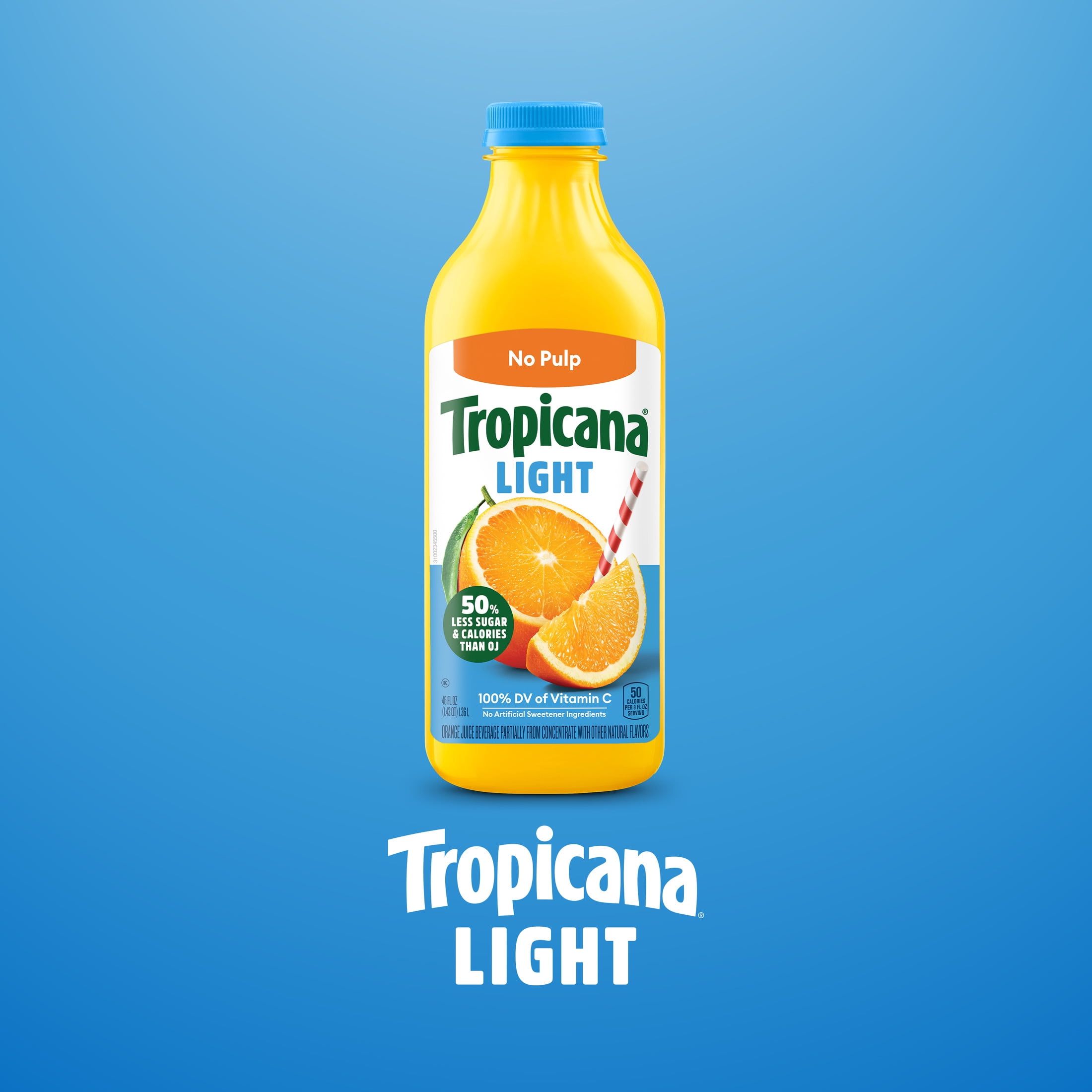Tropicana Light Orange Juice Beverage, No Pulp, 46 fl oz Bottle