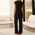 thumbnail image 4 of Tops de Mujer Vestido Casual de Manga Larga Suelta Cuello en V de Manga Corta con Pantalones de Piernas Anchas Set de Pantalones Cortos de Bolsillo, Trajes de Calentamiento de Mujer 2 Piezas, 4 of 6