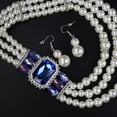 thumbnail image 3 of 1920s 3-strand White Faux Pearl Necklace and Earrings Set Royal Blue Crystal and Rhinestone Chunky Collar Bib Pearl Statement Necklace, 3 of 12