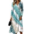 thumbnail image 2 of BOMYJESK Summer Dress Flowy Ruched Long Sleeve Midi Dress Pleated Formal Spring Office Dress Turquoise XL, 2 of 5