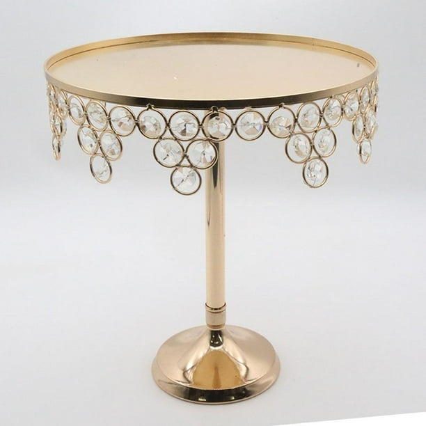 Soporte de pastel de metal dorado Soporte de pastel de cristal con incrustaciones redondas Cupcake Postre Candy Snack Fiesta de cumpleaños Encimera 25cm B Macarena Puesto de pasteles