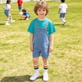 thumbnail image 5 of LRen Overalls for Girls Size 10-12 Summer Denim Shortsalls+ Solid Color Top+Socks 3Piece Set Loose Fit Cotton Daily Wear Stretchy Denim Rompers With Pockets, 5 of 7