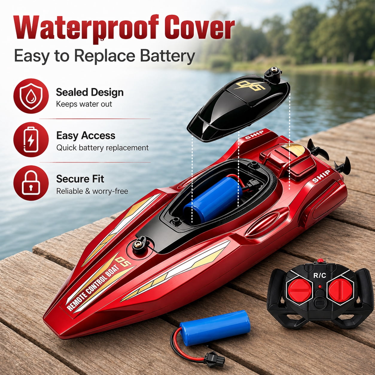 Funtogether High Speed Remote Control Boat for Pools and Lakes, 2.4GHz Waterproof RC Speedboat with Dual Motors, Blue