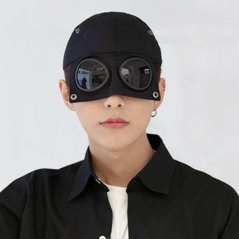 Canvas Baseball Cap with Attached Goggle Sunglasses, Baseball Hat with Goggles, Pilot Style Hat, Durable Materials Multiple Wearing Style