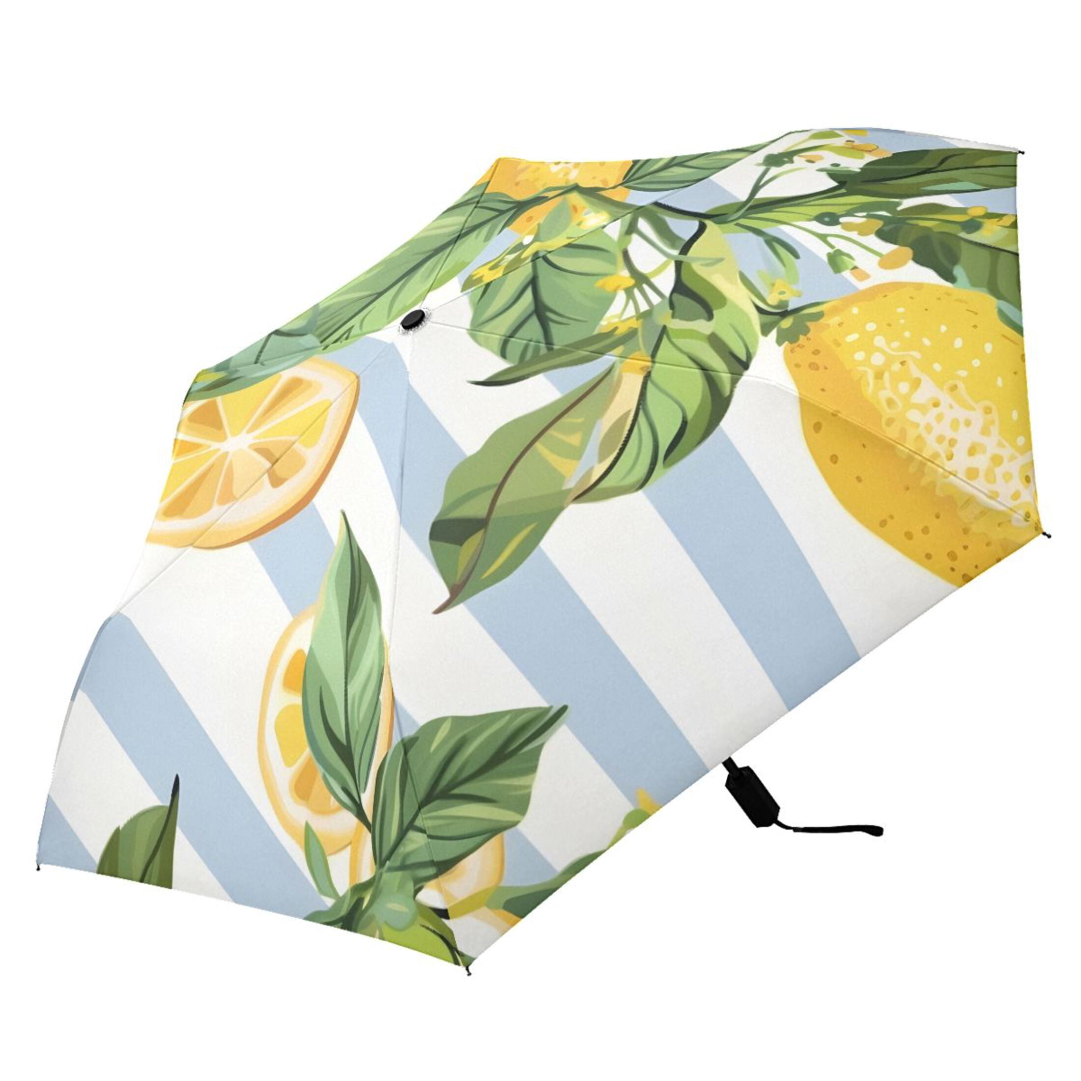 Lemon Slice and Leaves Compact Sun Umbrella Windproof Travel Umbrellas for Rain Strong Portable UV Protection
