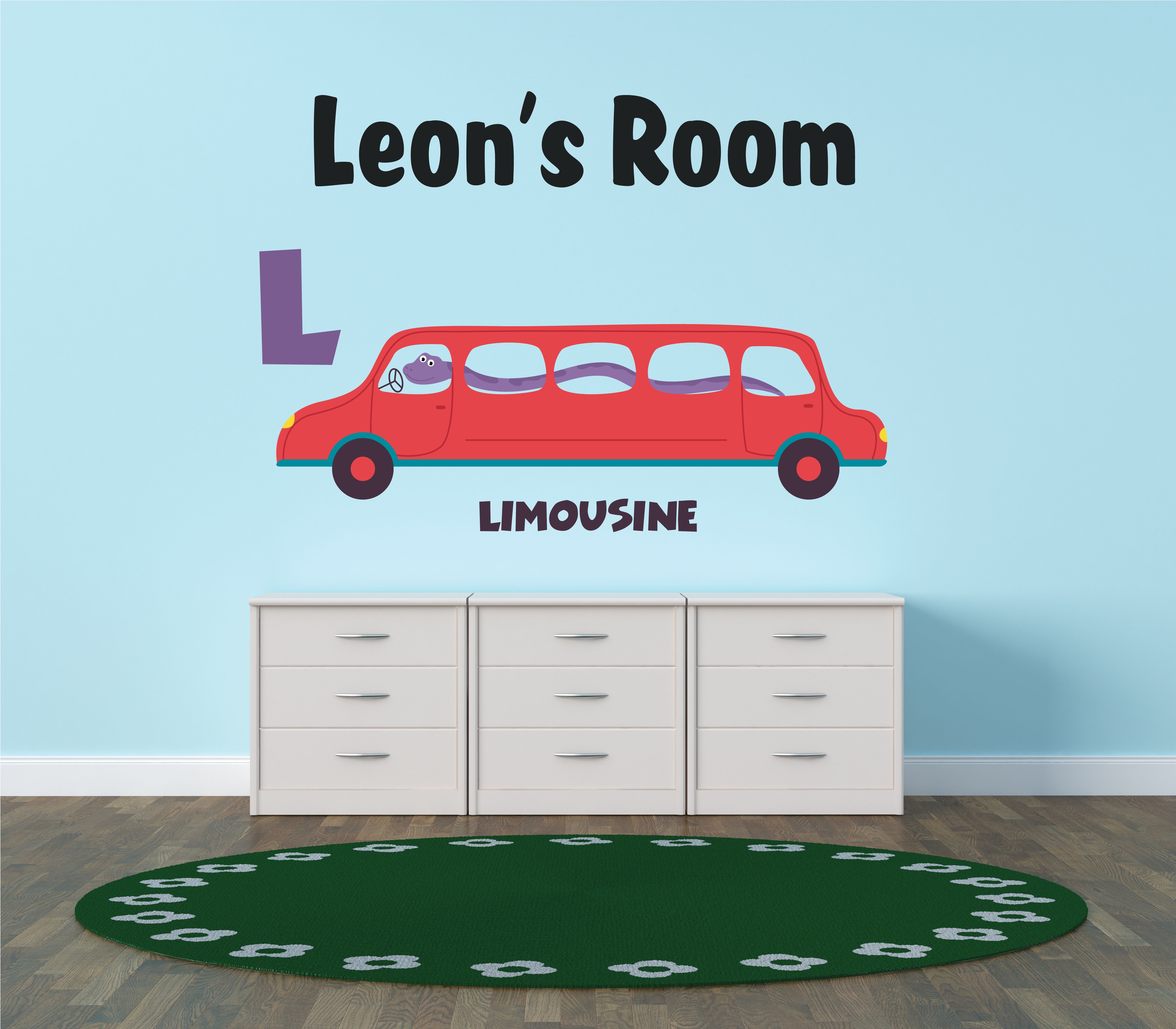 ALPHABET - Adhesive Kids Nursery Bedroom Limousine Limo Vehicle Snake ...