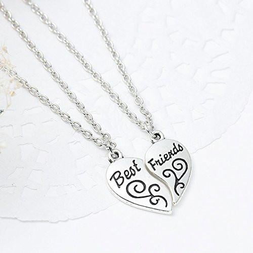 Sexy Sparkles One Link Cable Necklace Chain Broken Heart Friendship Engraved BFF Message BEST FRIENDS Flower Carved Pendant, Zinc Iron Based Alloy