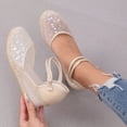 thumbnail image 3 of Rokment Womens Lace Flower Sequin Embroidered Wedges Dress Sandals White Vintage Linen Closed Toe Ankle Strap Espadrilles Platform High Heels Beach Summer Shoes for Bride Wedding A Size 6, 3 of 7