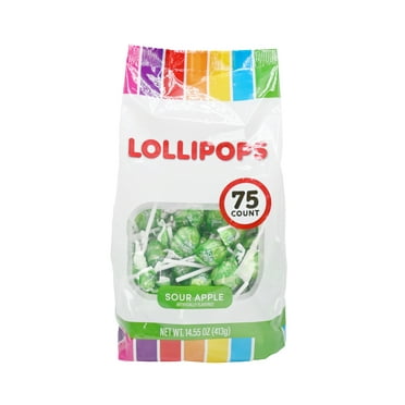 Hilco Green Sour Apple Lollipops, 75 Count 14.5 oz, Everyday Gusset Bag, Allergens Not Contained