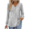 thumbnail image 2 of Bzhegqhd Women's Blouses Printed V-Neck Button Down Long Sleeve Loose Fit Tops Soft Stretch Casual T-Shirts Relaxed Fit Boho Style Fall Fashion Tunic Shirt, 2 of 6