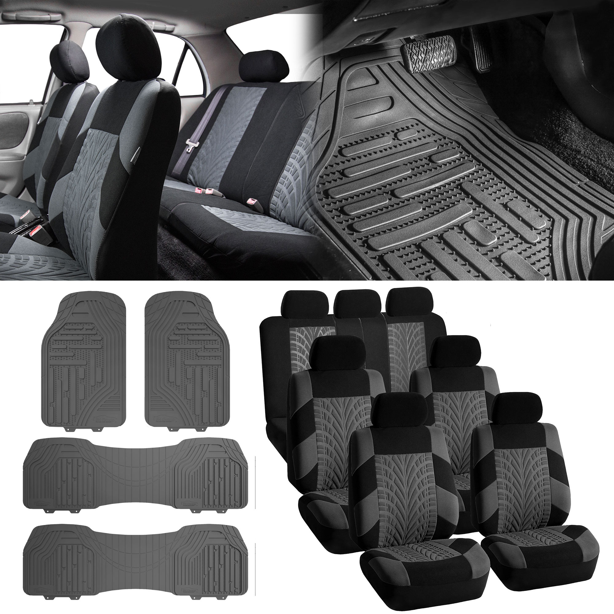 FH Group 3 Row 8 Seaters SUV Van Auto Seat Covers for Car with Gray