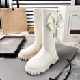 thumbnail image 3 of Owordtank Girls Leather Bows Knee Hight Boots with Side Zipper Chain Comfortable Round Toe Non-Slip Lug Sole Chunky Heel Riding Boots, 3 of 8