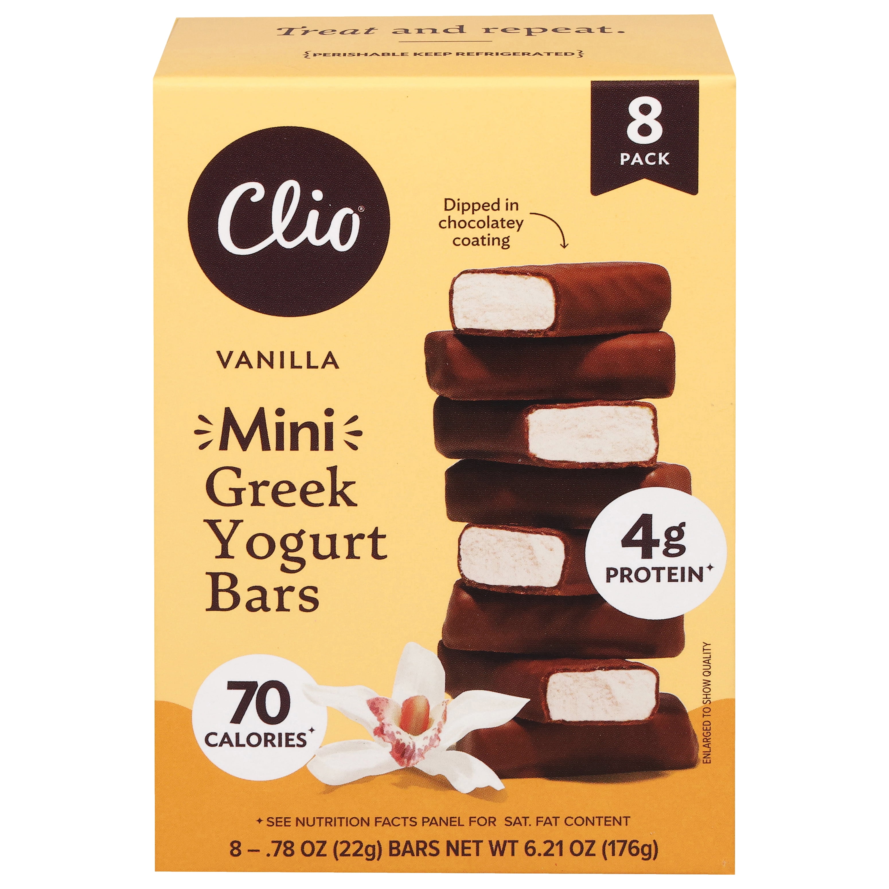 Clio Mini Vanilla Greek Yogurt Bar in Chocolatey Coating, 0.78 oz, 8 Ct