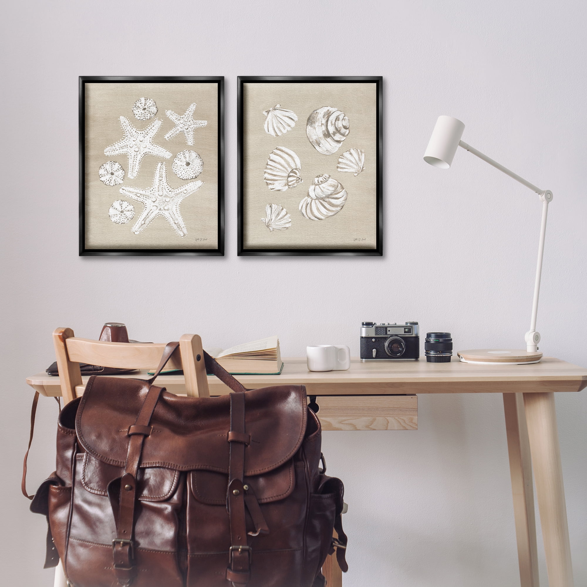 Stupell Industries Beach Treasure Starfish Shells Nautical & Beach Painting Black Floater Framed Canvas Art Print Wall Art, 17 x 21, Set of 2