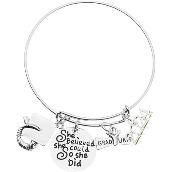 2024 Graduation Charm Bracelet, Girls She Believed She Could Graduation Gift, Graduation Jewelry Gift for 2024 Middle, High School, and College Graduates