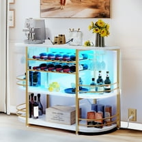 Dextrus Home Bar Unit with Power Outlets, 47" Mini Bar Cabinet with Wine Rack & LED Lights, White