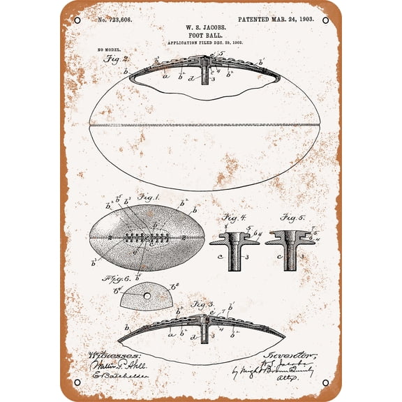 7 x 10 METAL SIGN - 1903 Football Patent - Vintage Rusty Look