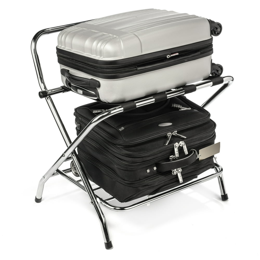 USTECH 2Tier High Back Chrome Luggage Rack Extra Storage Suitcase
