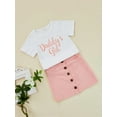 thumbnail image 3 of aturustex Toddler Girls Clothes Outfits Letter Printed Crew Neck Short Sleeve T-Shirts Tops Button High Waist Short Skirts 2pcs Sets, 3 of 9