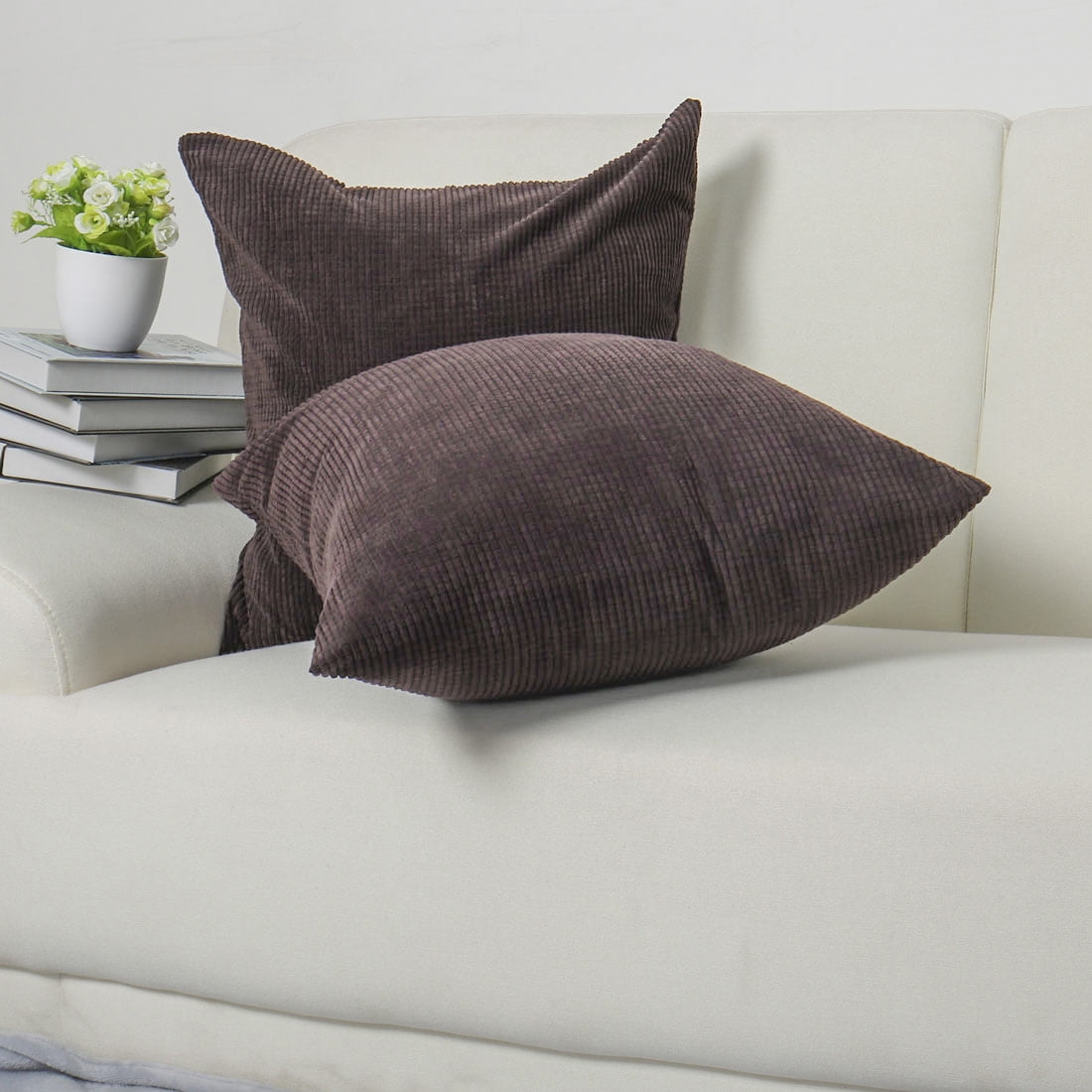 Unique Bargains Corduroy Texture Decorative Throw Pillow Cover Dark Brown 18" x 18"