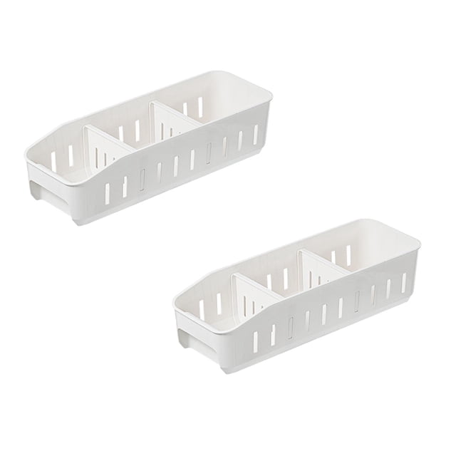 Oleegame 2PC Produce Storage Plastic Refrigerator And Pantry Large Divided With Handles Modular Stacking Food Storage Box For Freezer White